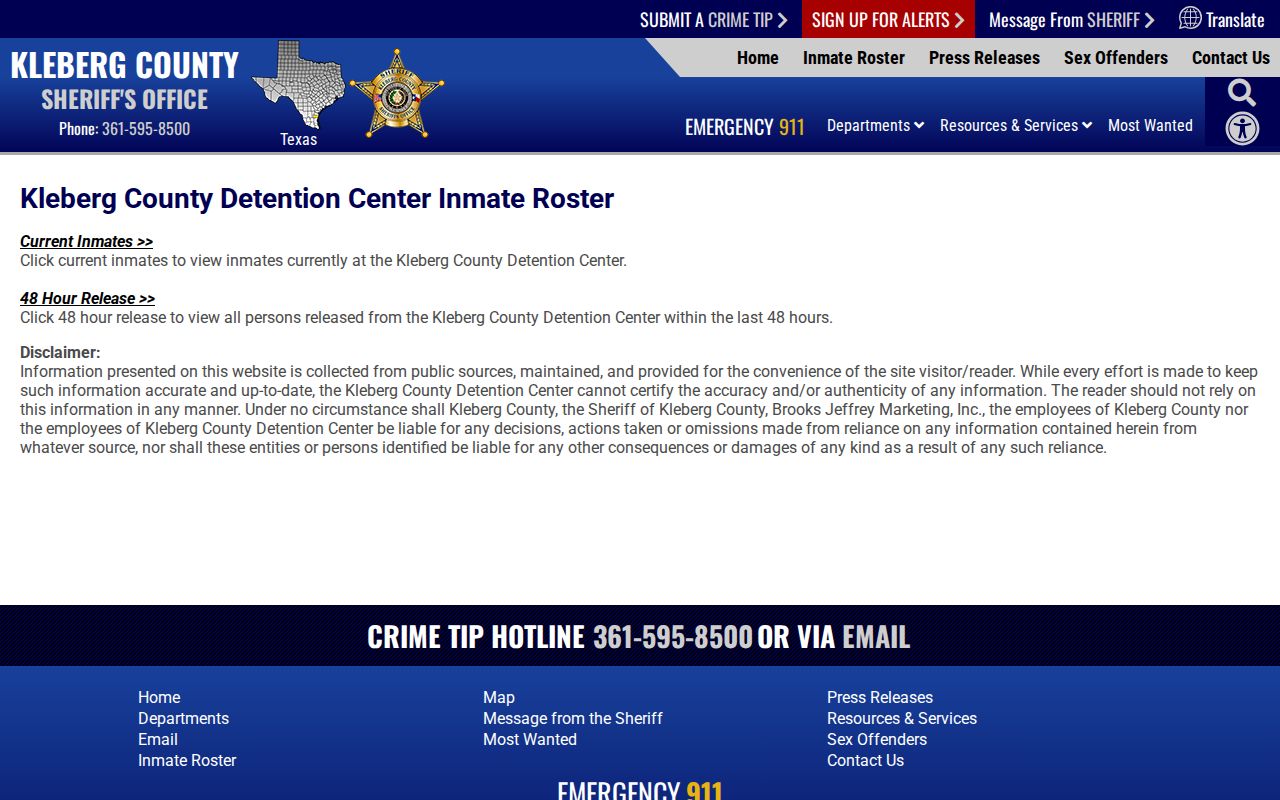 Kenedy County released inmate search routed to Kleberg roster choices