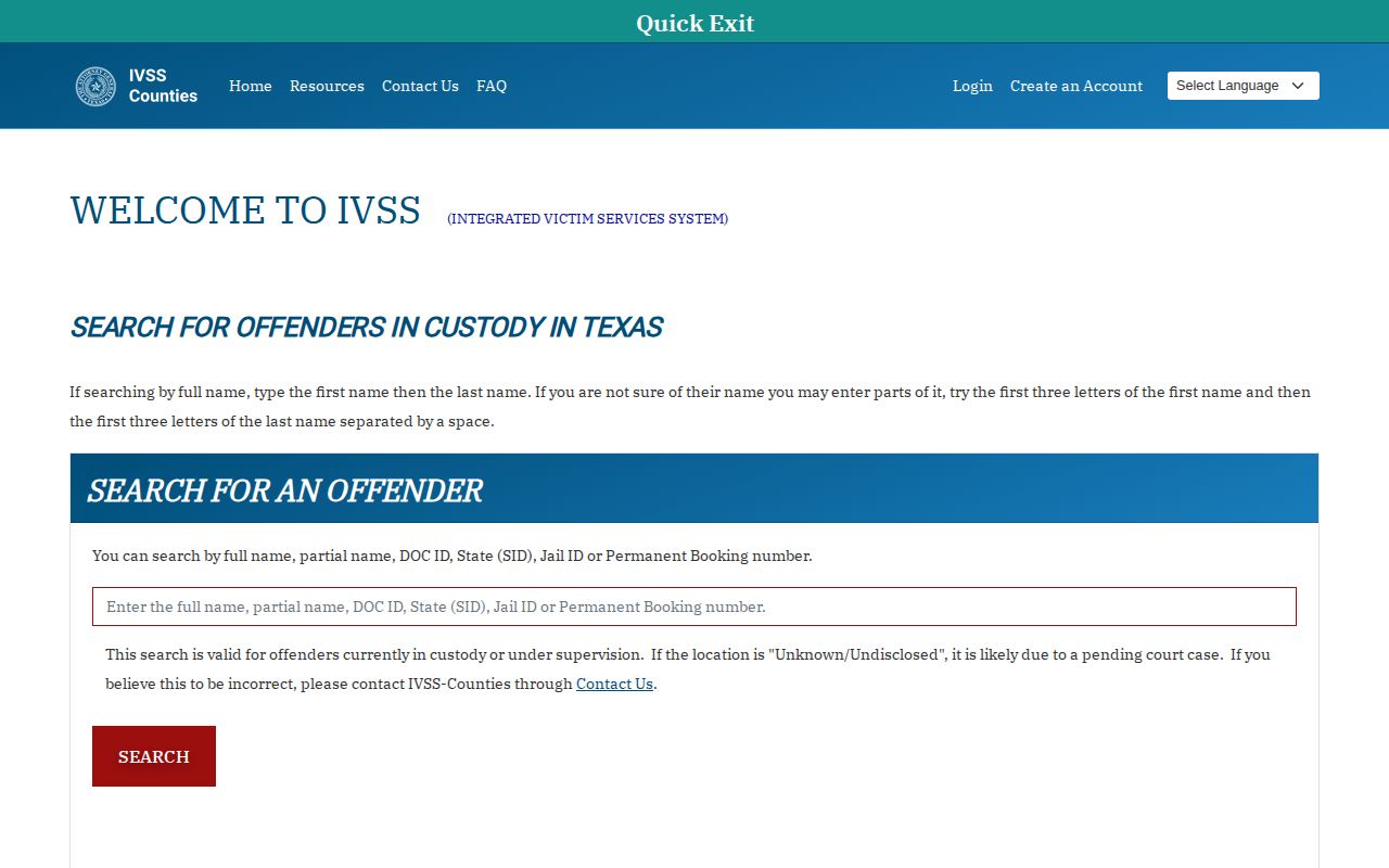 Kenedy County VINE inmate check through Texas IVSS-Counties